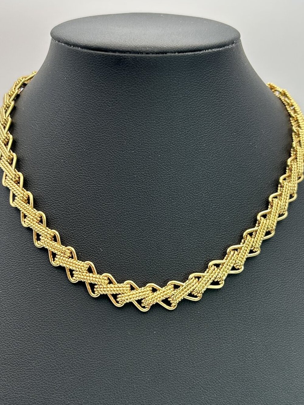 Vintage Monet Woven Gold Tone Flat Chain Necklace Textured Link Choker